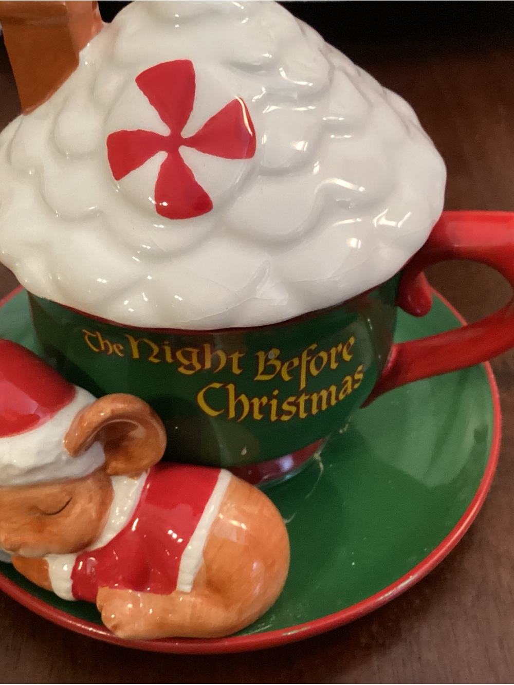 The Night Before Christmas Green & Red Holiday Mug with Saucer